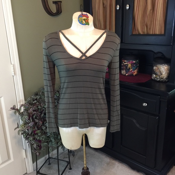 Love Charm Tops - Love Charm Olive with Black Stripe Size M